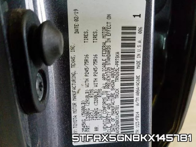 5TFAX5GN8KX145781 фото 2