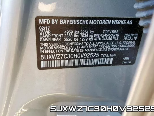 5UXWZ7C30H0V92525 фото 2