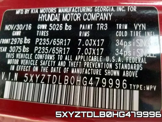 5XYZTDLB0HG479996 фото 2