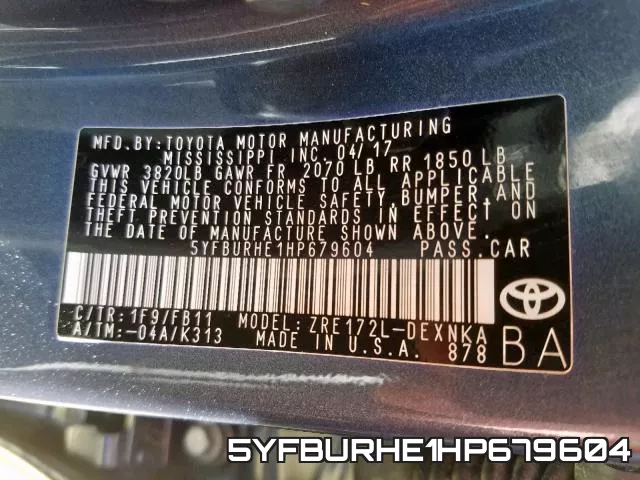 5YFBURHE1HP679604 фото 2