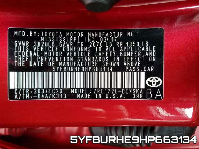 5YFBURHE9HP663134 фото 2