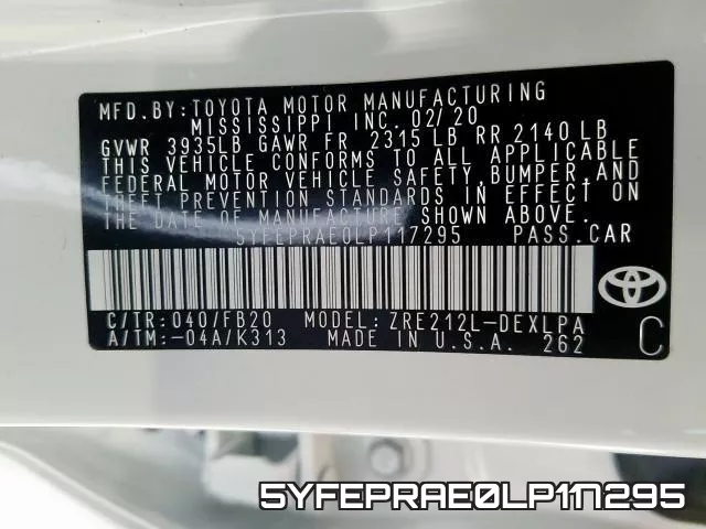 5YFEPRAE0LP117295 фото 2