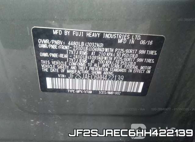 JF2SJAEC6HH422139 фото 10