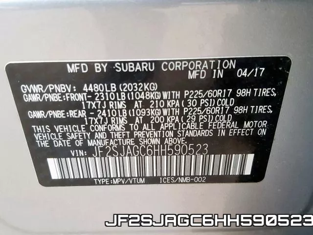 JF2SJAGC6HH590523 фото 2