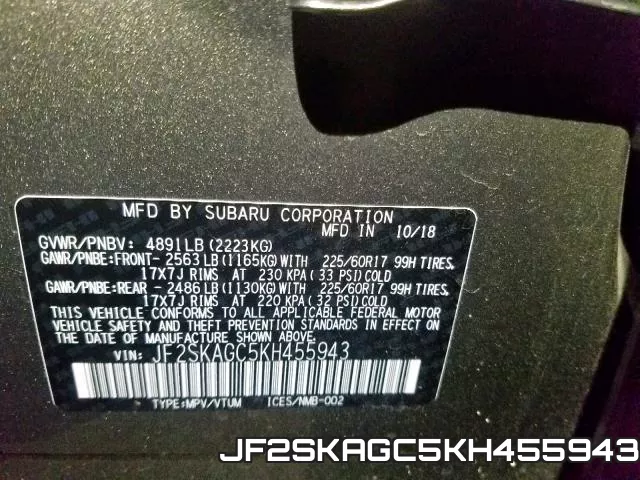 JF2SKAGC5KH455943 фото 2