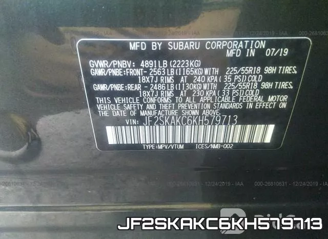 JF2SKAKC6KH579713 фото 10