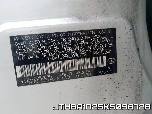 JTHBA1D25K5098728 фото 2