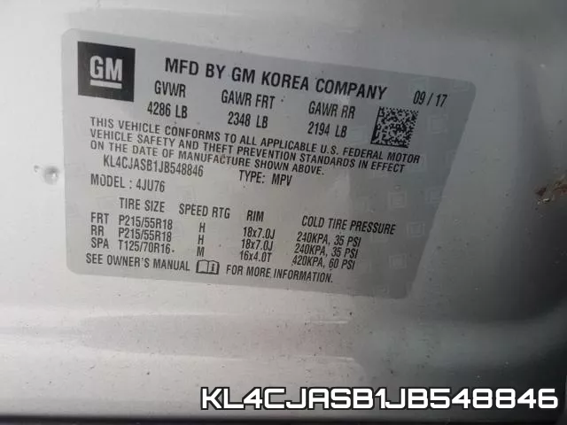 KL4CJASB1JB548846 фото 2