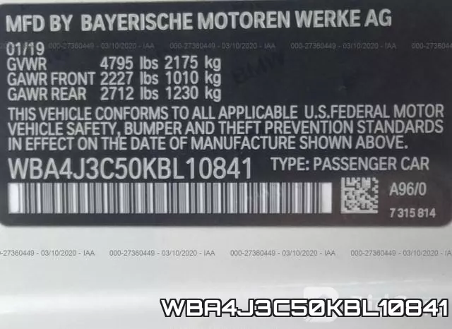 WBA4J3C50KBL10841 фото 10