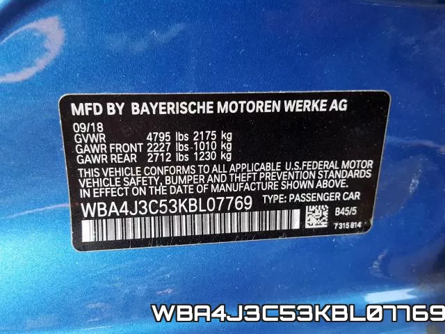 WBA4J3C53KBL07769 фото 2