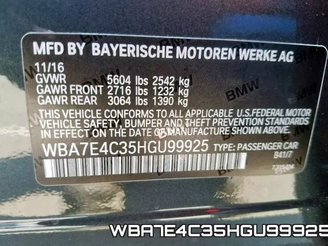 WBA7E4C35HGU99925 фото 2