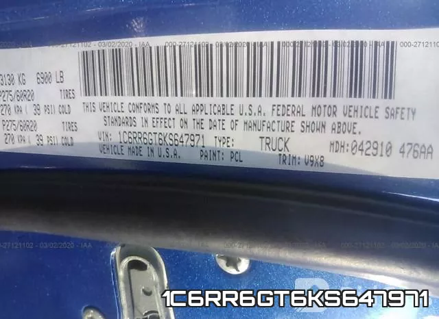 1C6RR6GT6KS647971 фото 9