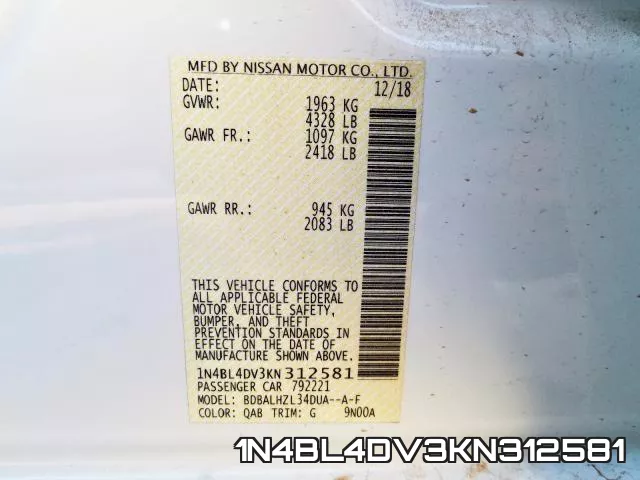1N4BL4DV3KN312581 фото 2