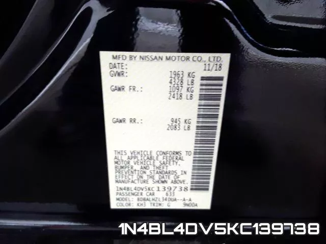1N4BL4DV5KC139738 фото 2