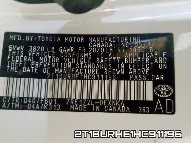 2T1BURHE1HC911196 фото 2