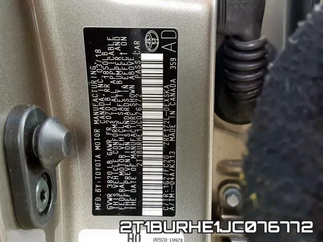 2T1BURHE1JC076772 фото 2