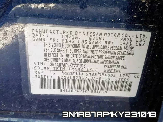 3N1AB7AP1KY231018 фото 2