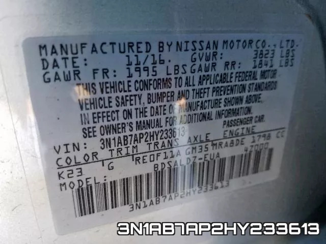 3N1AB7AP2HY233613 фото 2