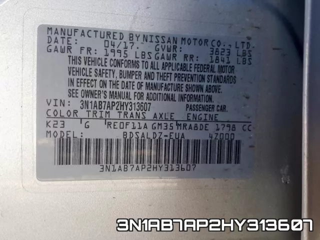 3N1AB7AP2HY313607 фото 2