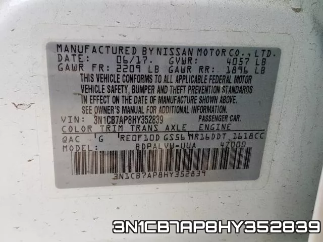 3N1CB7AP8HY352839 фото 2