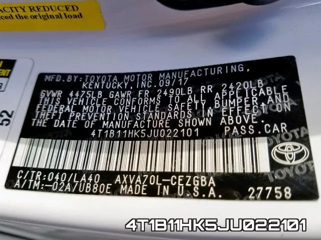 4T1B11HK5JU022101 фото 2