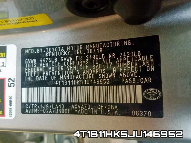 4T1B11HK5JU146952 фото 2