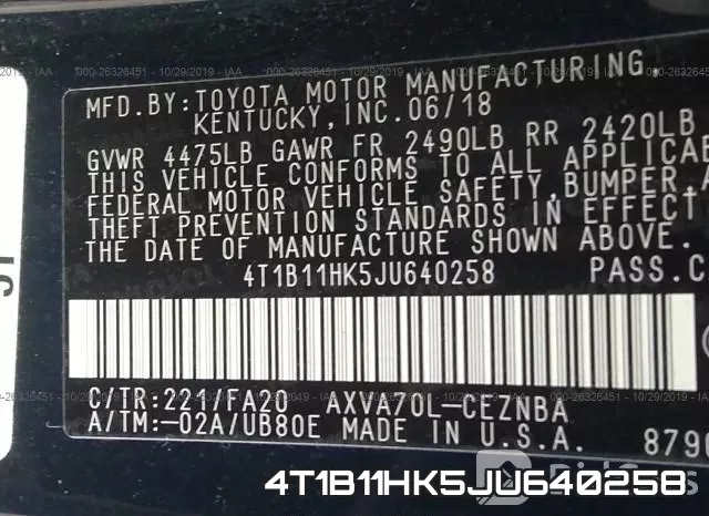 4T1B11HK5JU640258 фото 10