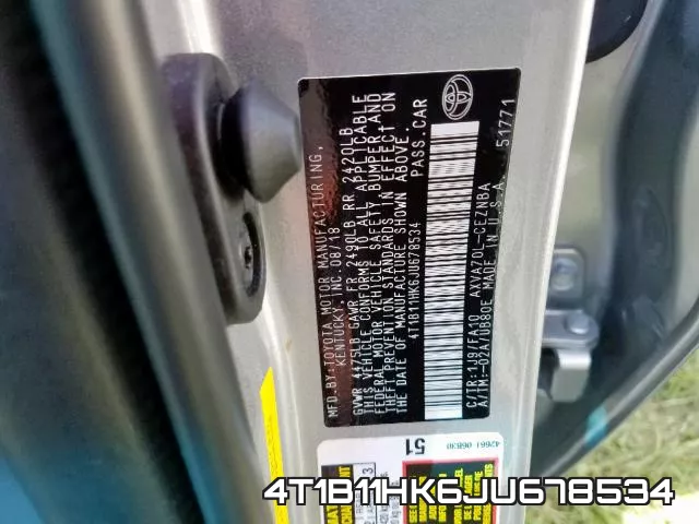 4T1B11HK6JU678534 фото 2