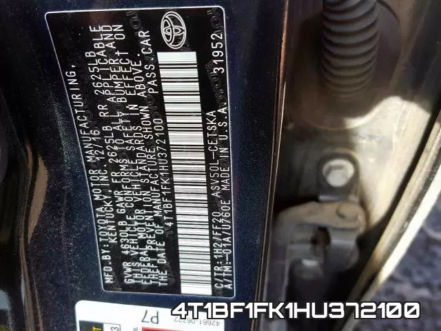 4T1BF1FK1HU372100 фото 2