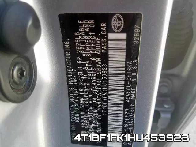 4T1BF1FK1HU453923 фото 2