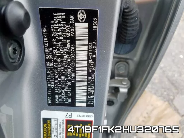 4T1BF1FK2HU320765 фото 2