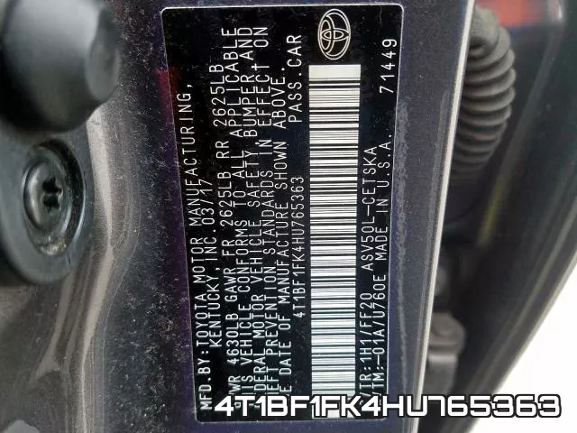 4T1BF1FK4HU765363 фото 2