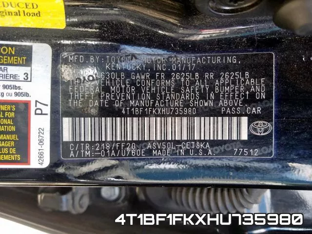 4T1BF1FKXHU735980 фото 2