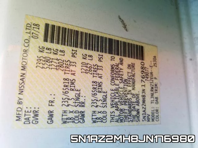 5N1AZ2MH8JN176980 фото 2