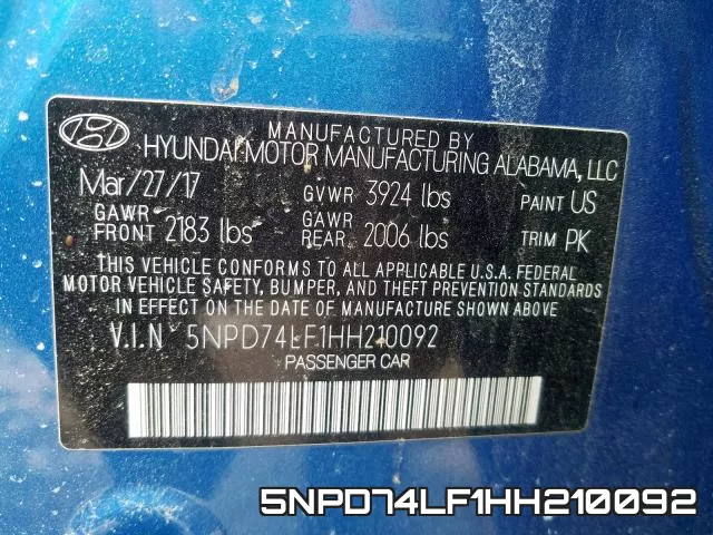 5NPD74LF1HH210092 фото 2