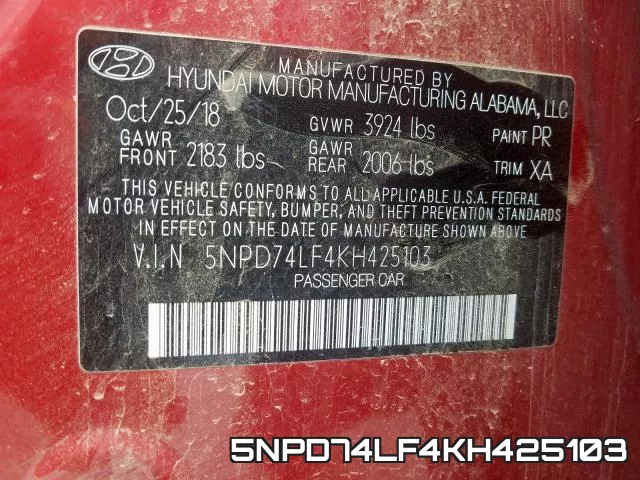 5NPD74LF4KH425103 фото 2