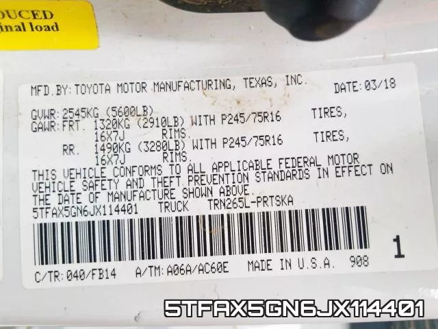 5TFAX5GN6JX114401 фото 2