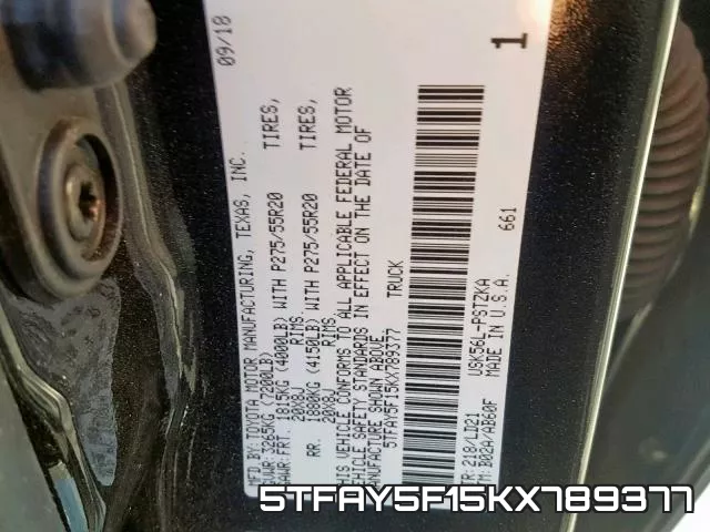 5TFAY5F15KX789377 фото 2
