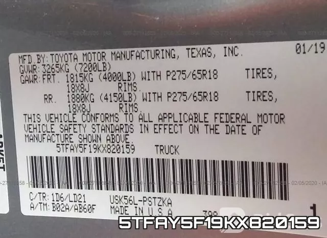 5TFAY5F19KX820159 фото 10