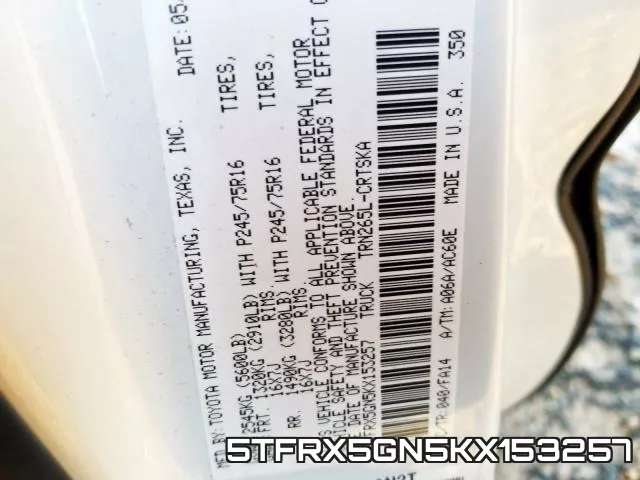 5TFRX5GN5KX153257 фото 2