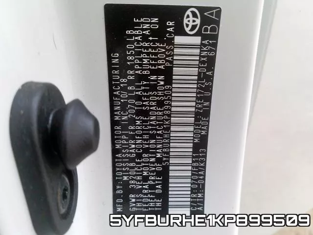 5YFBURHE1KP899509 фото 2