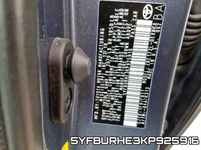 5YFBURHE3KP925916 фото 2