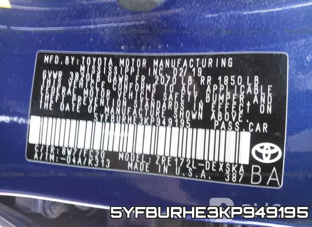 5YFBURHE3KP949195 фото 10