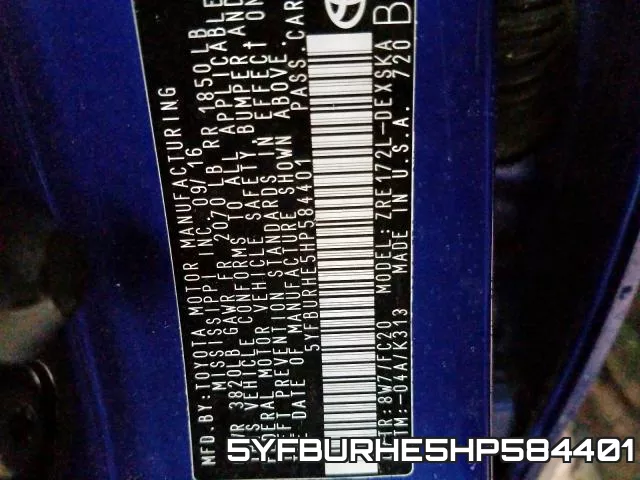 5YFBURHE5HP584401 фото 2