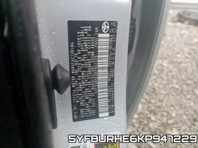 5YFBURHE6KP947229 фото 2