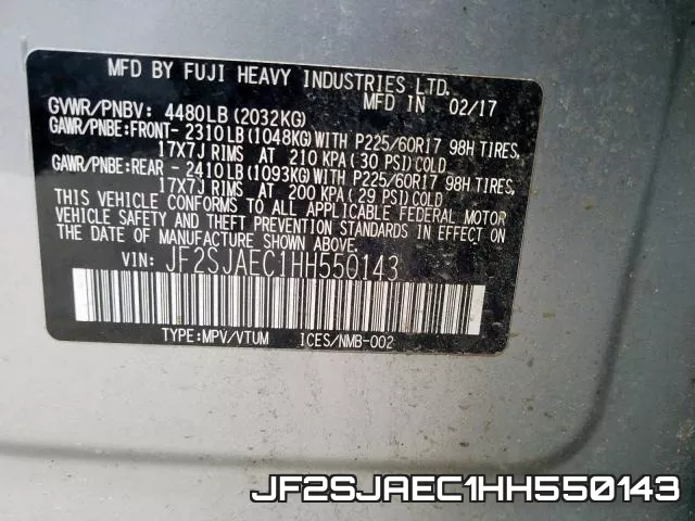 JF2SJAEC1HH550143 фото 2