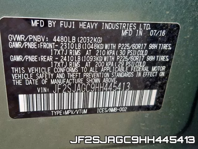 JF2SJAGC9HH445413 фото 2