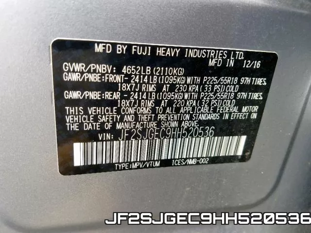 JF2SJGEC9HH520536 фото 2