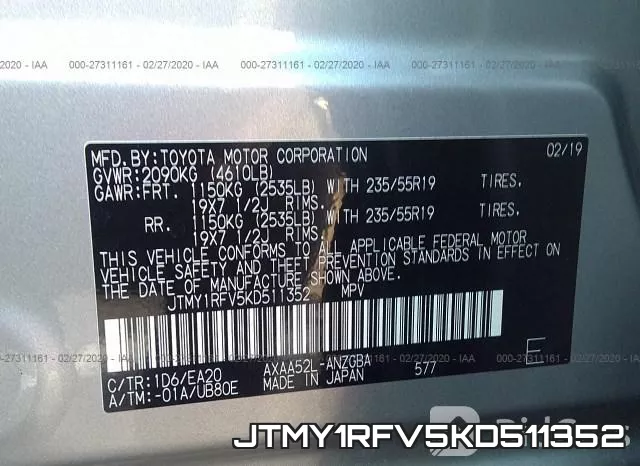 JTMY1RFV5KD511352 фото 10
