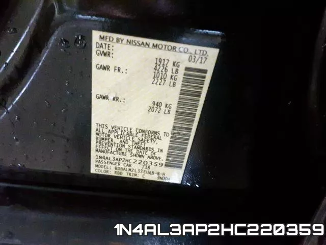 1N4AL3AP2HC220359 фото 2